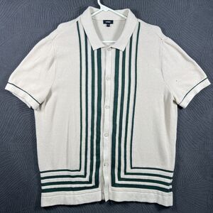 Express XL Men’s Ivory Polo Cardigan Green Stripes